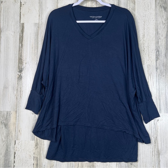 Soft Surroundings Shirt Women's Size L Blue Stretch Double Layer‎ Relaxed Fit - Picture 1 of 10
